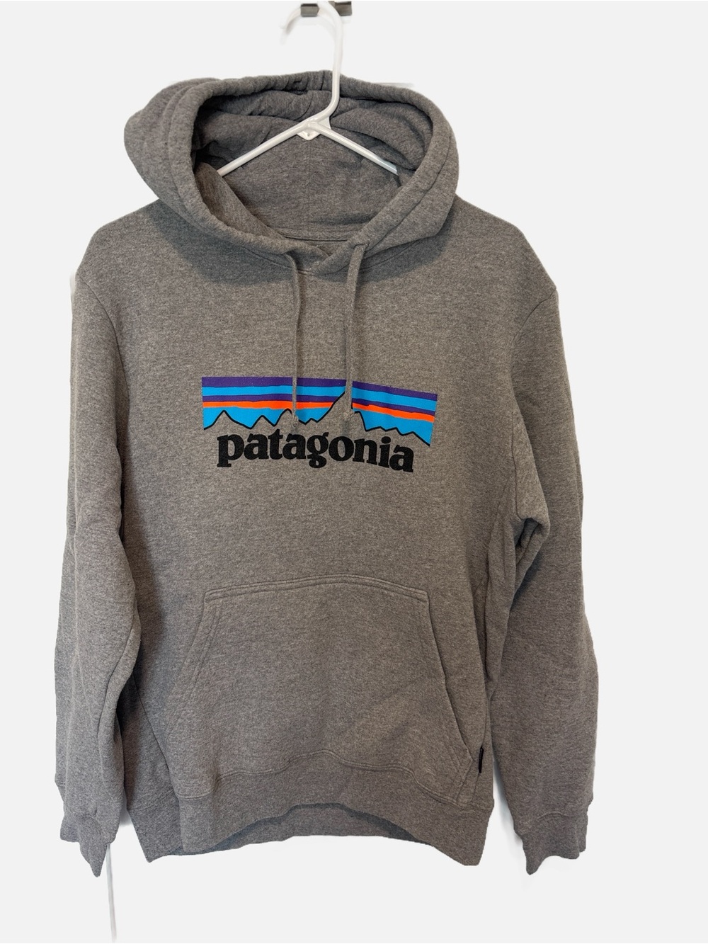Patagonia Gray Pullover Hoodie with Multicolor Logo